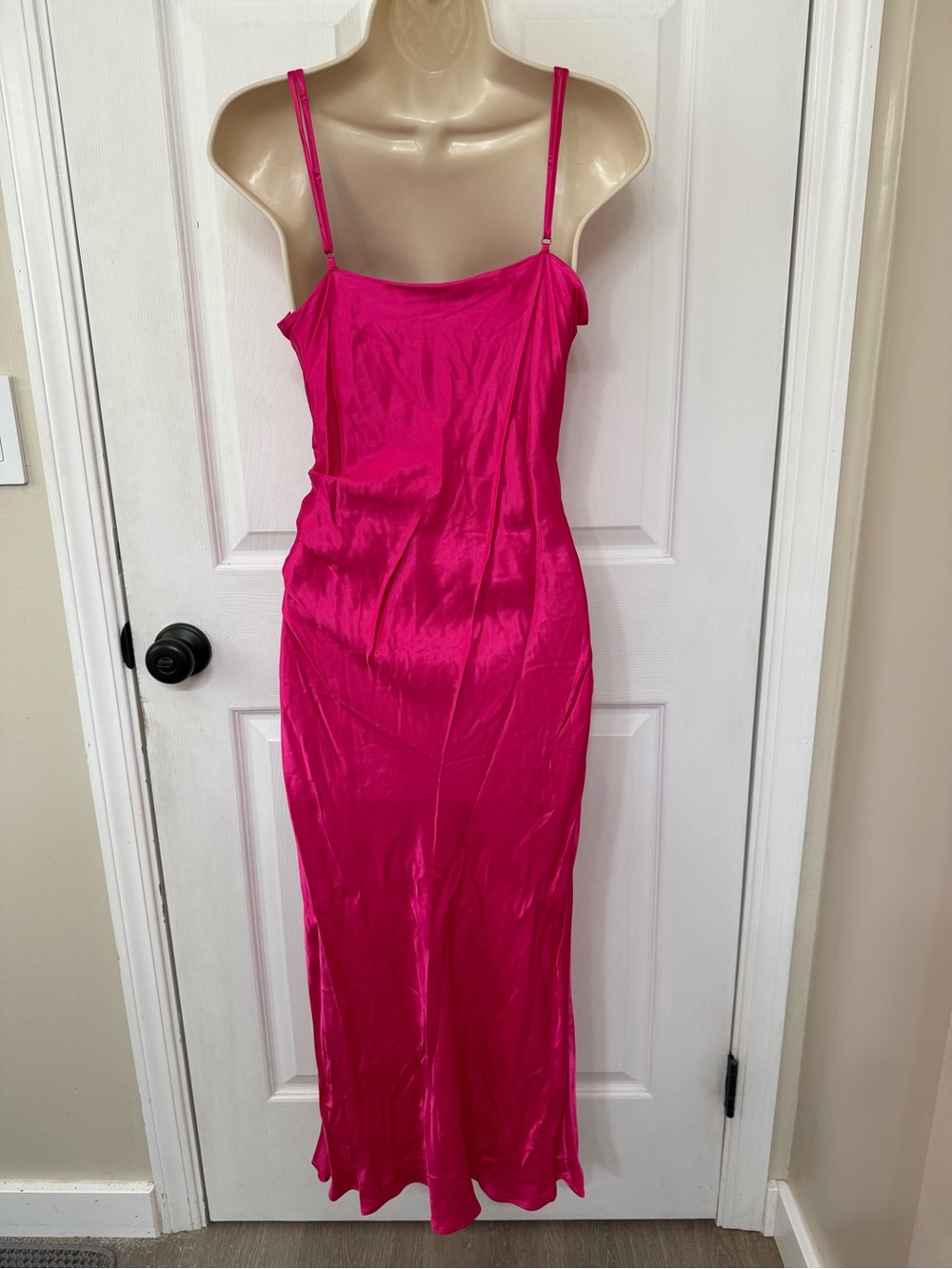 NWT Zara Fuchsia Satin Wrap Maxi Slip Dress Ruched Side Medium - Picture 3 of 13